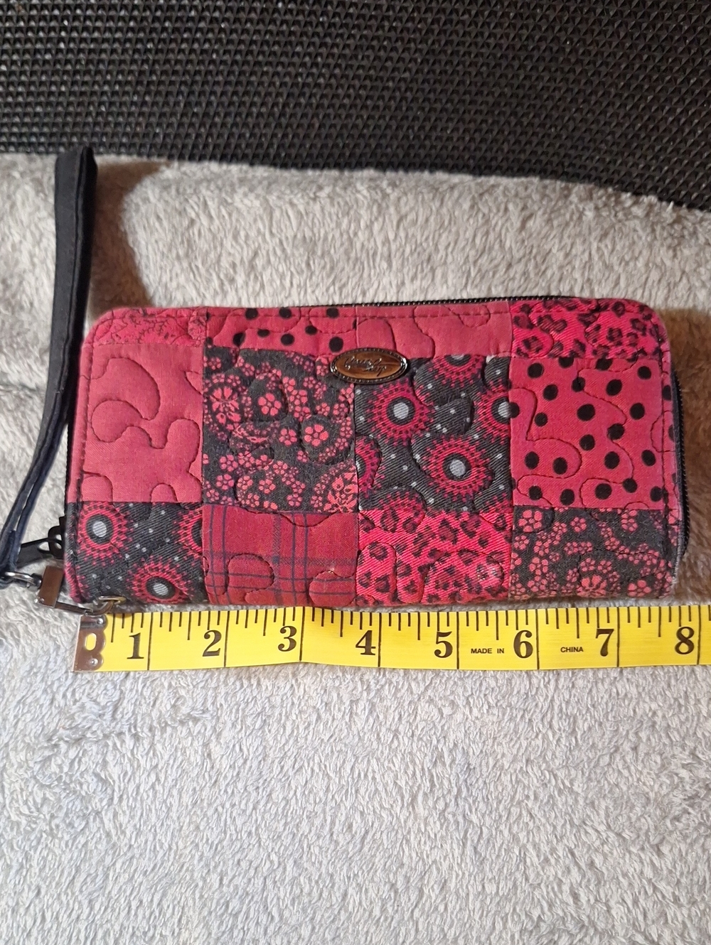 Patchwork Quilted Wristlet Wallet - Red/Black